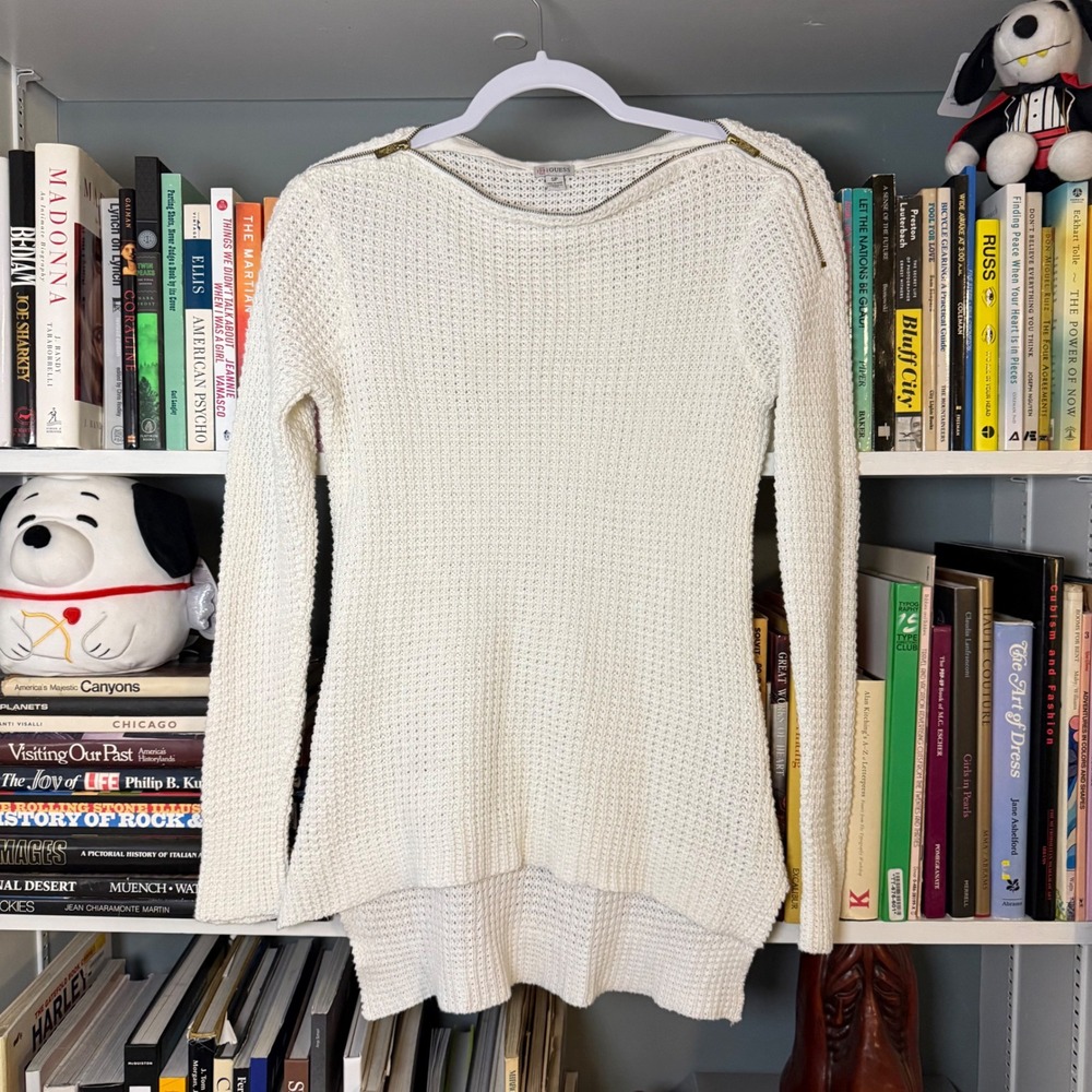 Guess Waffle Knit Zipper Shoulder High Low Sweater Size Small